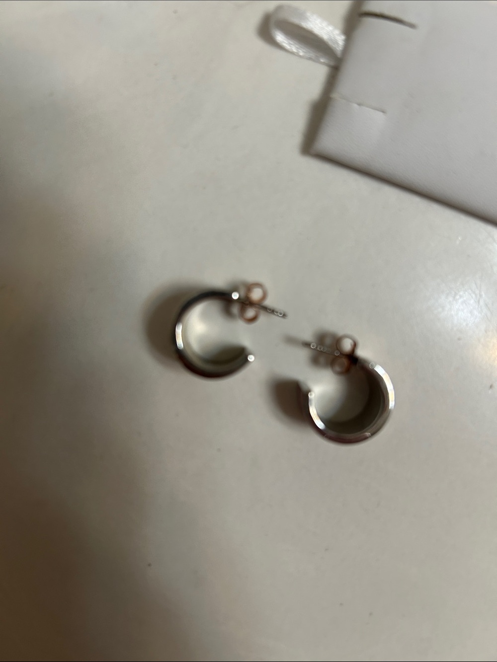 Coach Silver-Tone Hoop Earrings with Pink Signature Pattern - Picture 2 of 2